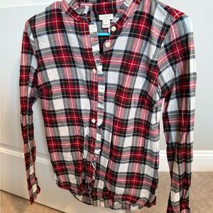 J. Crew Red Plaid Button Down Shirt with Ruffle Detail